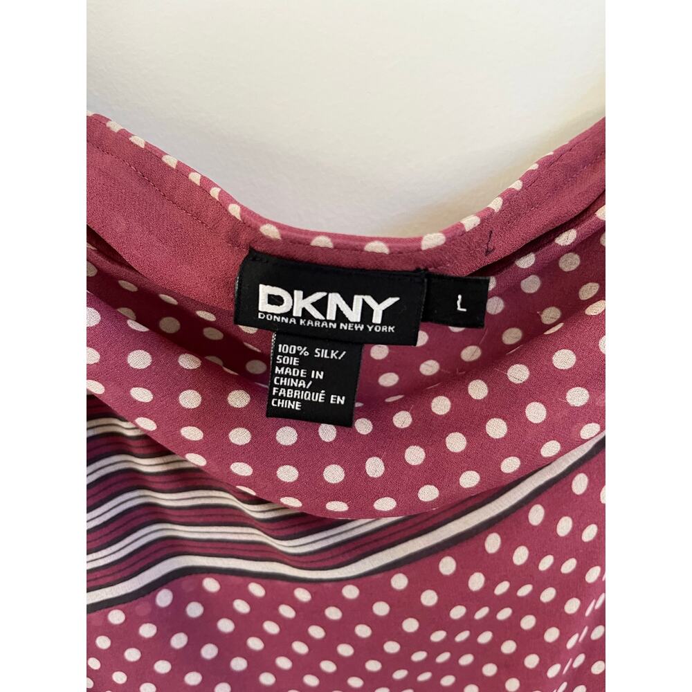 VTG 90s DKNY Silk Maxi Skirt Pink Polka Dot Striped Panel Sz L - Picture 3 of 7